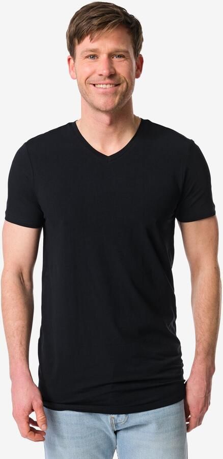 HEMA Heren T-shirts Slimfit V-hals Extra Lang 2 Stuks Zwart (zwart) - Foto 3