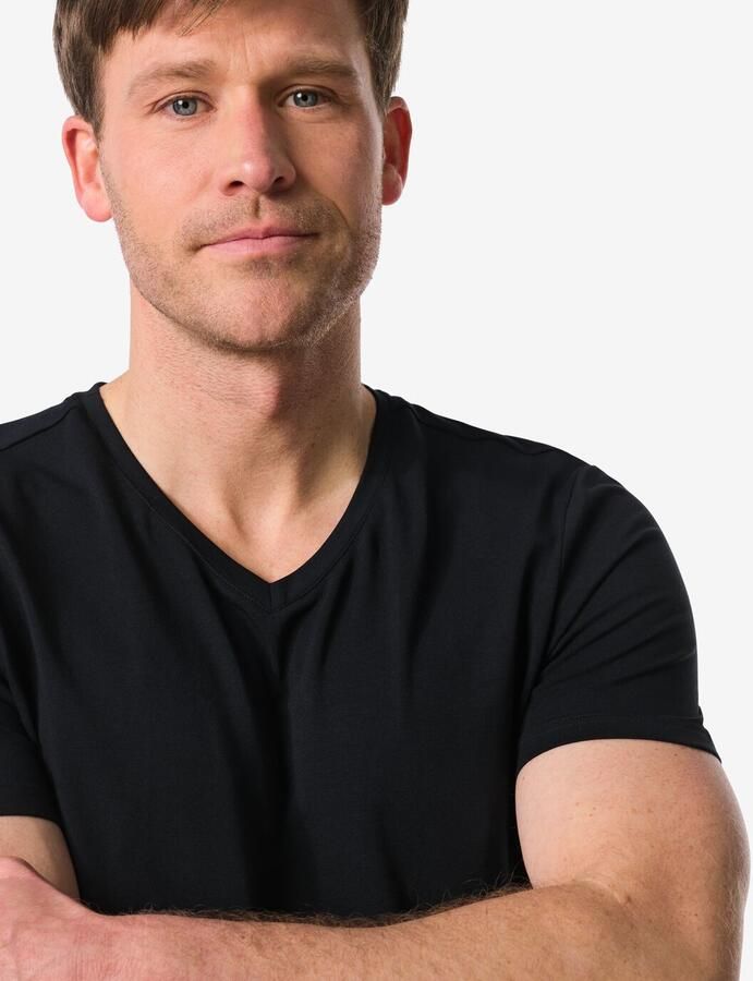 HEMA Heren T-shirts Slimfit V-hals Extra Lang 2 Stuks Zwart (zwart) - Foto 3
