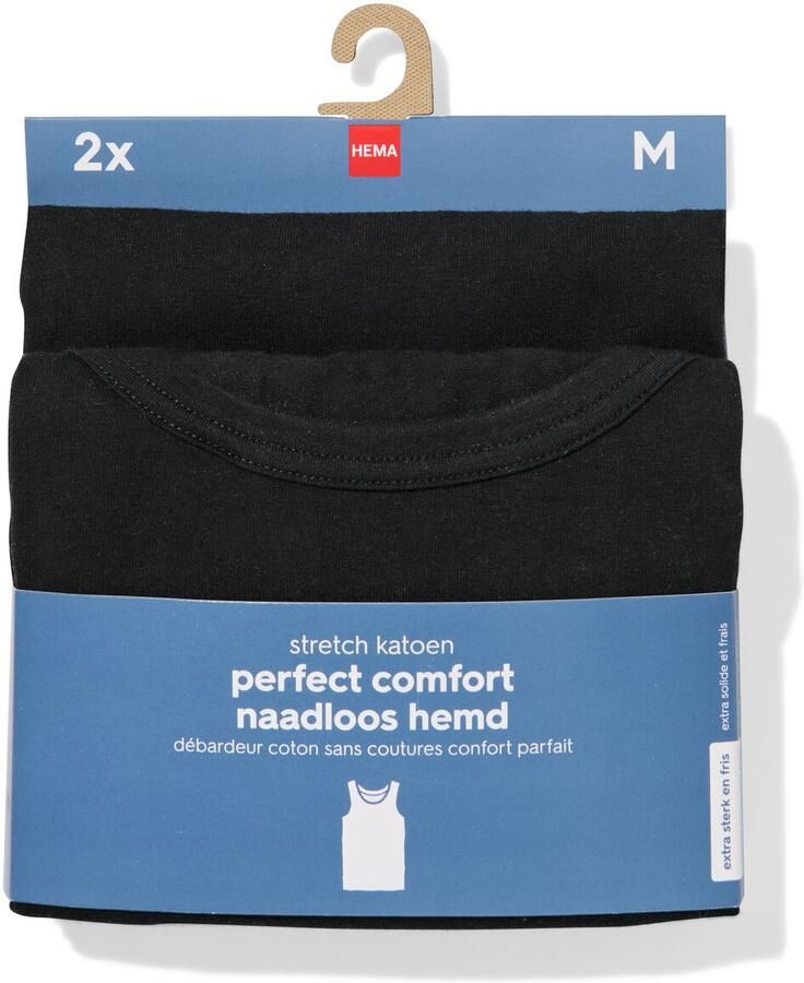 HEMA Herenhemden Perfect Comfort Naadloos 2 Stuks Zwart (zwart)