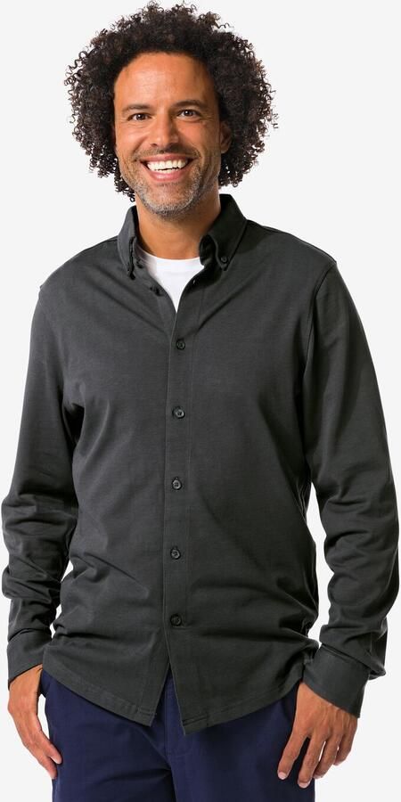 HEMA Herenoverhemd Billy Jersey Donkergrijs (donkergrijs) - Foto 2
