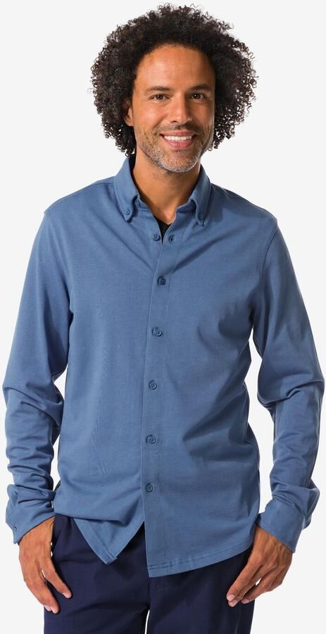 HEMA Herenoverhemd Billy Jersey Middenblauw (middenblauw) - Foto 2