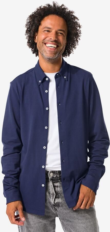 HEMA Herenoverhemd Billy Pique Donkerblauw (donkerblauw)