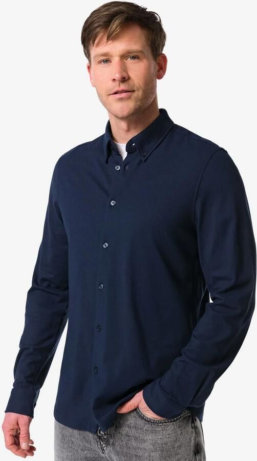 HEMA Herenoverhemd Billy Piqué Donkerblauw (donkerblauw)