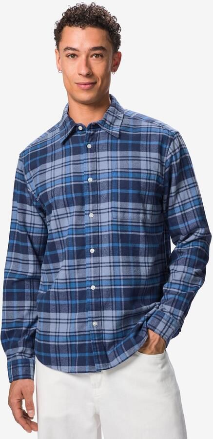 HEMA Herenoverhemd Flanel Ruit Blauw
