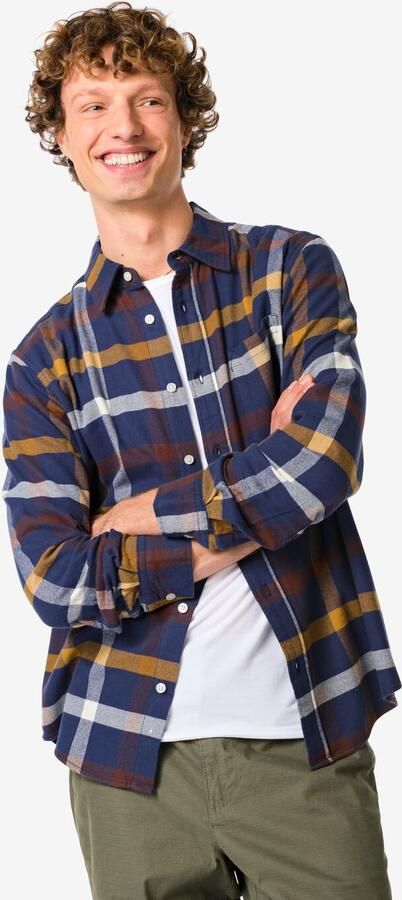 HEMA Herenoverhemd Maurice Flanel Ruiten Donkerblauw (donkerblauw) - Foto 2