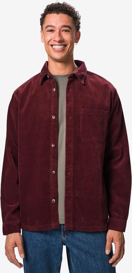 HEMA Herenovershirt Stef Corduroy Donkerrood (donkerrood)