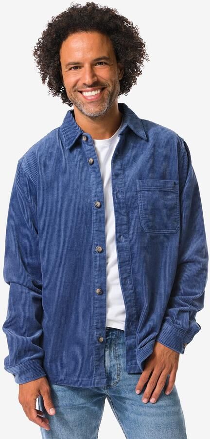 HEMA Herenovershirt Stef Corduroy Middenblauw (middenblauw) - Foto 2