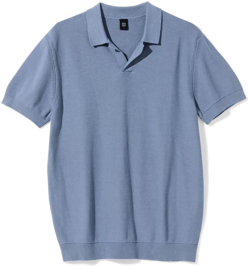 HEMA Herenpolo Kris Gebreid Middenblauw (middenblauw)