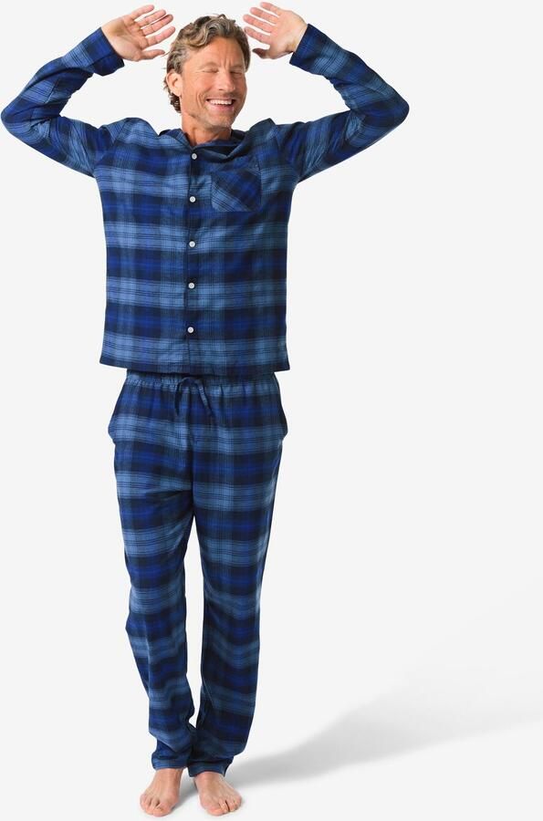 HEMA Herenpyjama Flanel Ruiten Blauw (blauw)