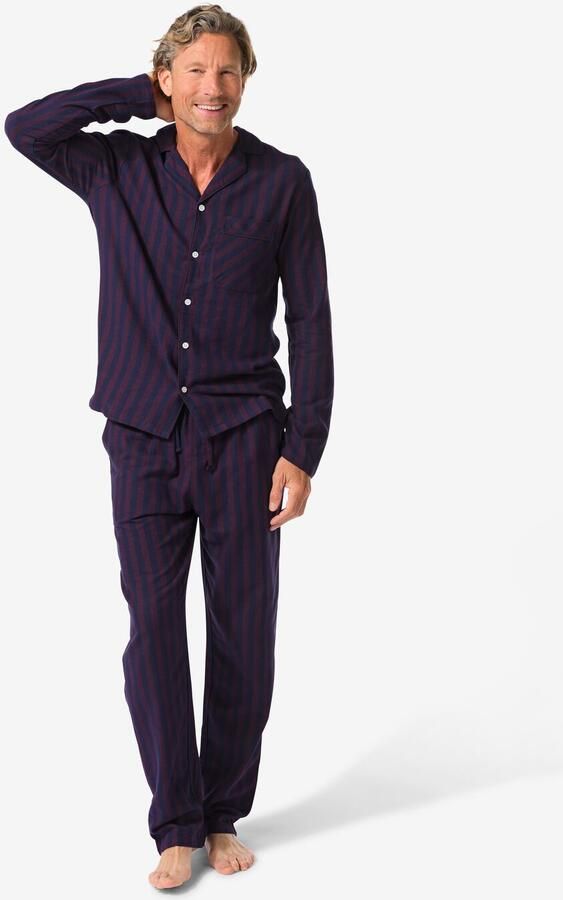 HEMA Herenpyjama Flanel Strepen Donkerrood (donkerrood) - Foto 2