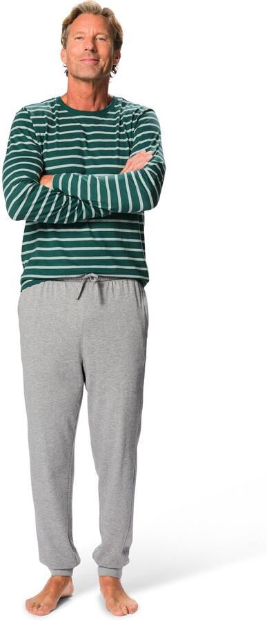 HEMA Herenpyjama Jesse Regular Fit Jersey Strepen Donkergroen