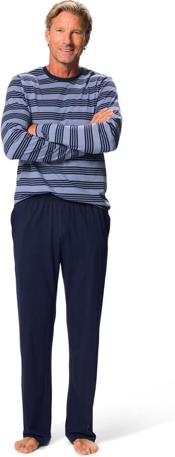 HEMA Herenpyjama Jonas Jersey Strepen Middenblauw
