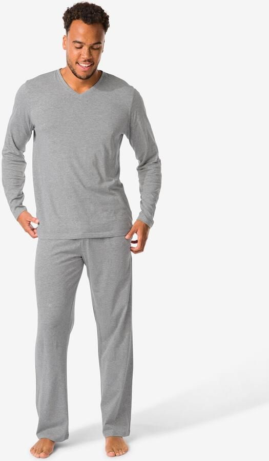 HEMA Herenpyjama Katoen Donkergrijs (donkergrijs) - Foto 2