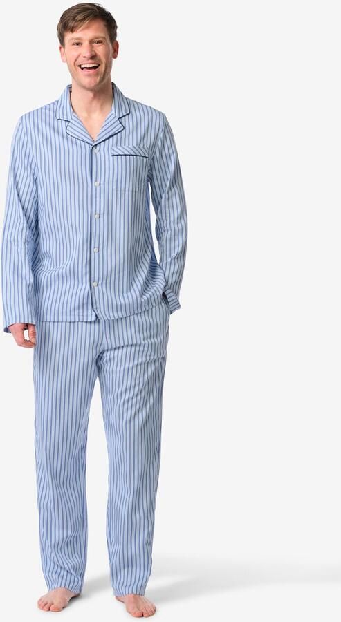 HEMA Herenpyjama Palle Poplin Strepen Middenblauw (middenblauw) - Foto 2