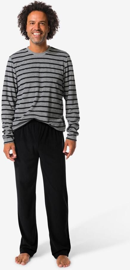 HEMA Herenpyjama Terry Strepen Zwart (zwart) - Foto 2