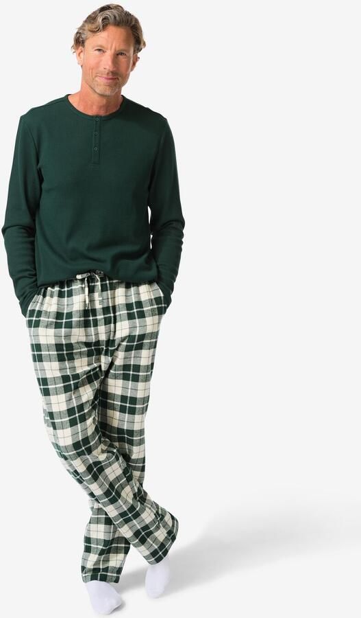 HEMA Herenpyjama Wafel Flanel Groen (groen)