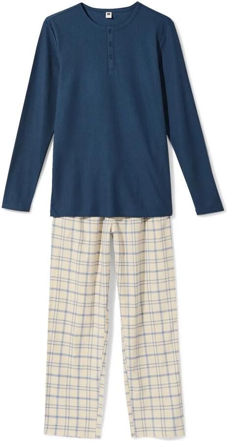HEMA Herenpyjama Wafel Ruiten Middenblauw - Foto 1