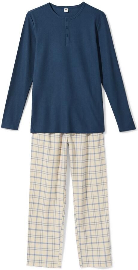 HEMA Herenpyjama Wafel Ruiten Middenblauw