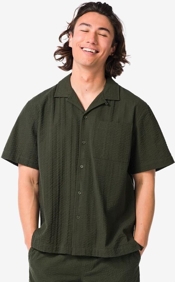 HEMA Herenshort Sem Regular Fit Seersucker Donkergroen (donkergroen)