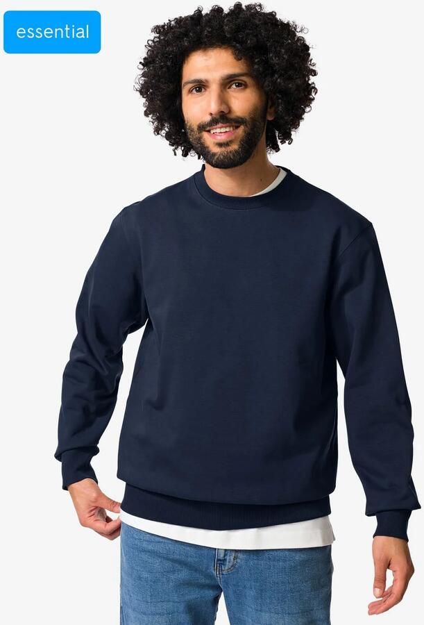HEMA Herentrui Daryl Regular Fit Sweatstof Donkerblauw (donkerblauw) - Foto 2