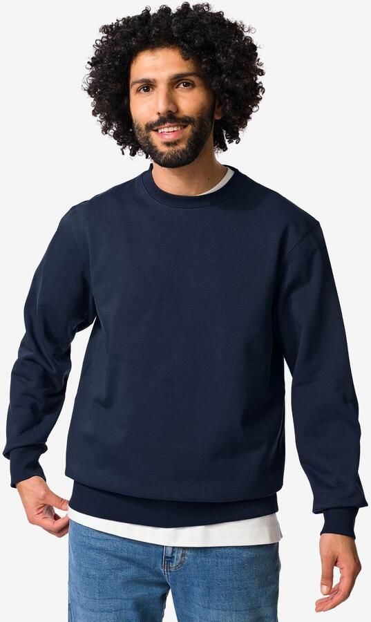 HEMA Herentrui Daryl Regular Fit Sweatstof Donkerblauw (donkerblauw)