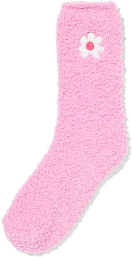 HEMA Huissokken Maat 36-41 Fluffy Bloem Lichtroze