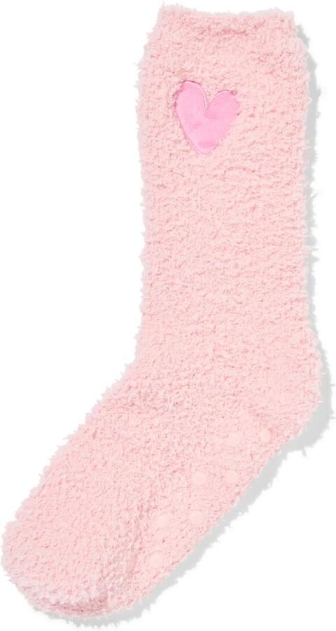 HEMA Huissokken Maat 36-41 Fluffy Hartje Lichtroze - Foto 2