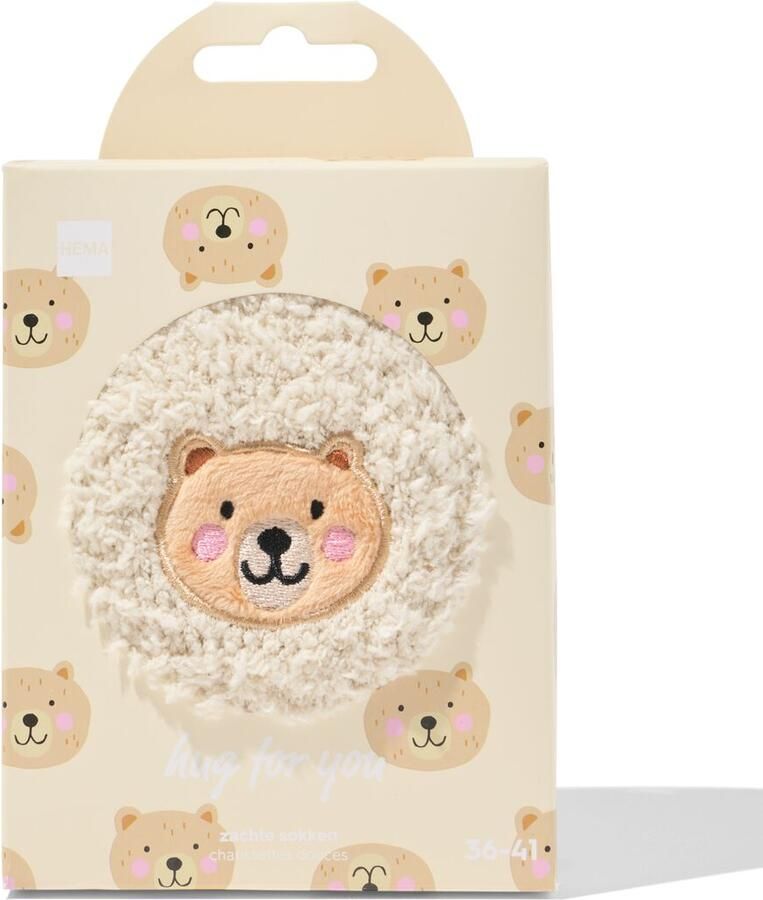 HEMA Huissokken Maat 36-41 Fluffy Teddybeer Crème