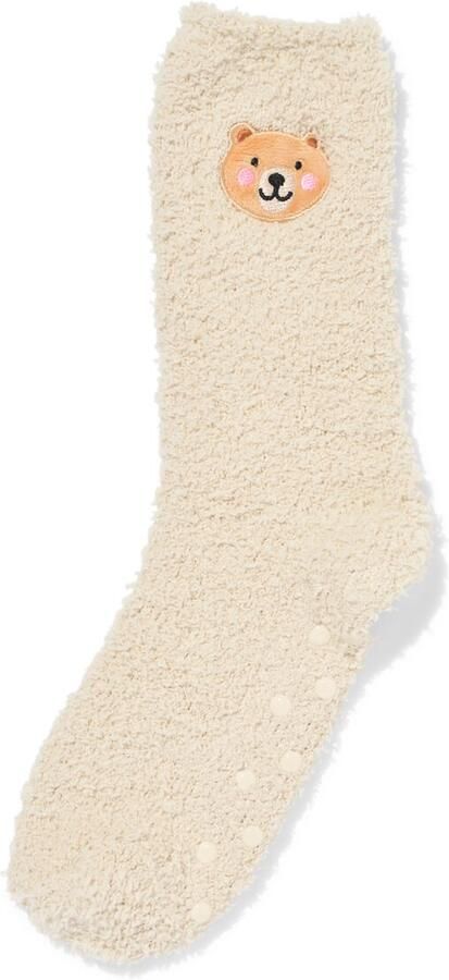 HEMA Huissokken Maat 36-41 Fluffy Teddybeer Crème