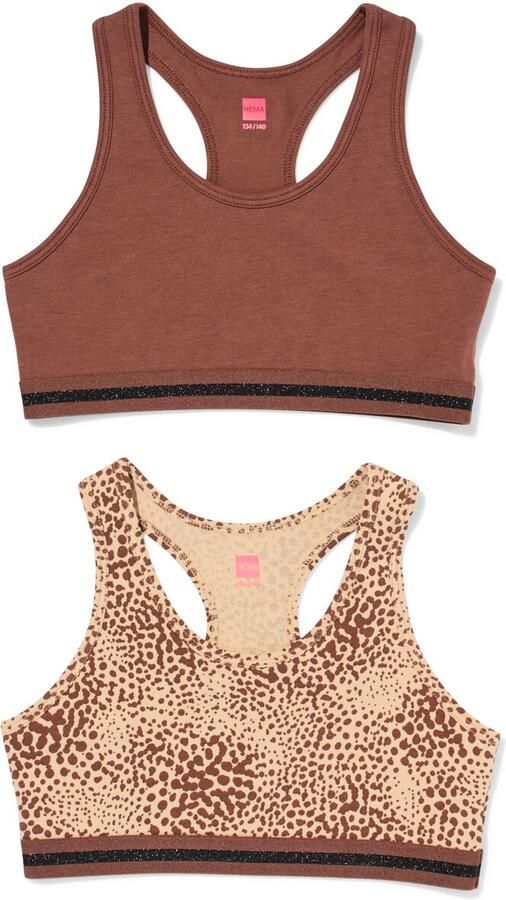 HEMA Kinder Crop Tops Luipaard 2 Stuks Bruin (bruin) - Foto 2