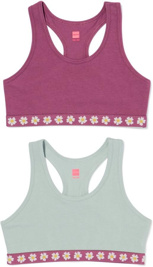 HEMA Kinder Croptop Bloemen 2 Stuks Paars