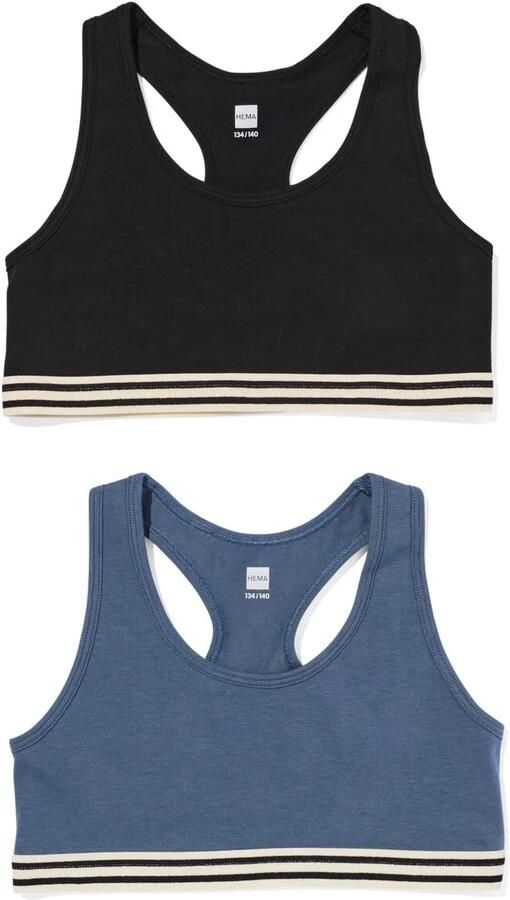 HEMA Kinder Croptops Stretch Katoen 2 Stuks Zwart (zwart)