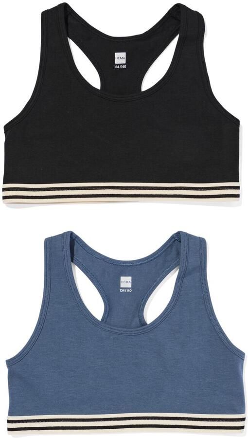 HEMA Kinder Croptops Stretch Katoen 2 Stuks Zwart (zwart)