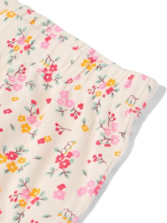 HEMA Kinder Shortama Rib Bloemen Gebroken Wit (gebroken wit)