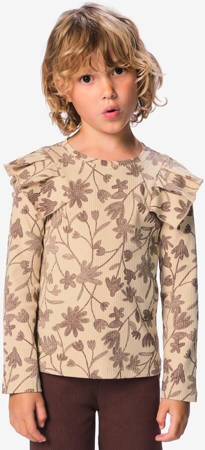 HEMA Kinder T-shirt Bloemen Beige (beige)