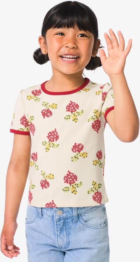 HEMA Kinder T-shirt Bloemen Ecru (ecru)