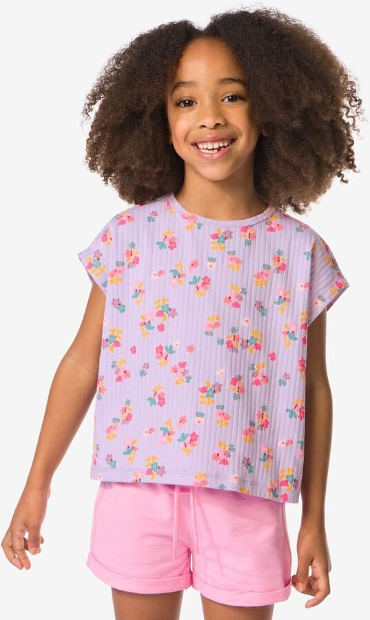 HEMA Kinder T-shirt Bloemen Lichtpaars (lichtpaars)