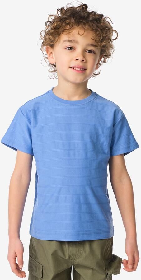 HEMA Kinder T-shirt Jacquard Strepen Blauw (blauw)