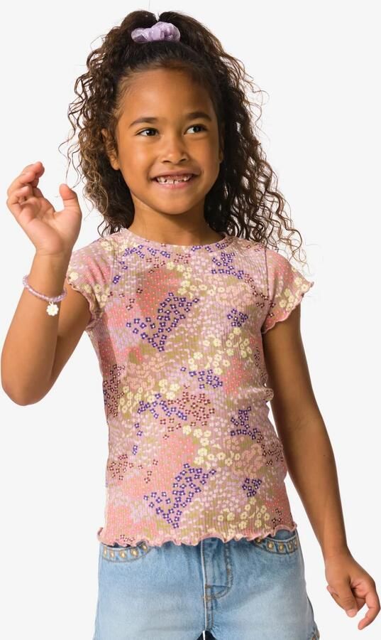 HEMA Kinder T-shirt Jersey Bloemen Oudroze (oudroze)