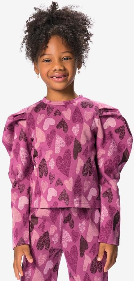 HEMA Kinder T-shirt Jersey Hartjes Donkerpaars