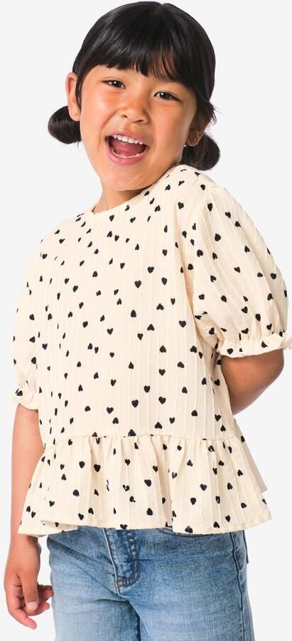 HEMA Kinder T-shirt Jersey Hartjes Ecru (ecru)