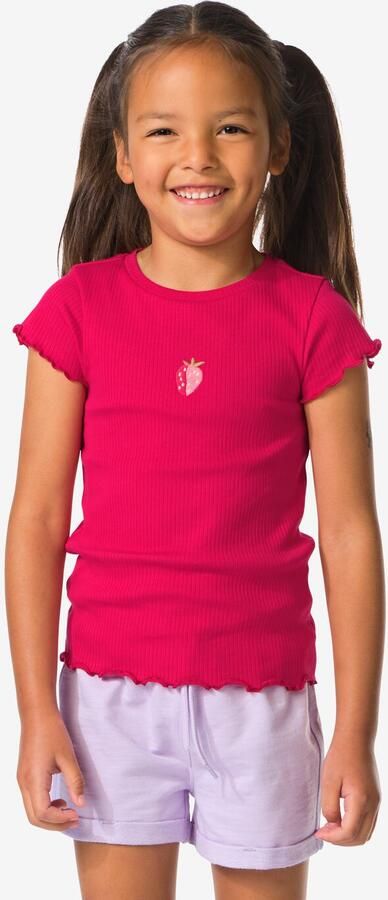 HEMA Kinder T-shirt Rib Aardbei Fuchsia (fuchsia) - Foto 2