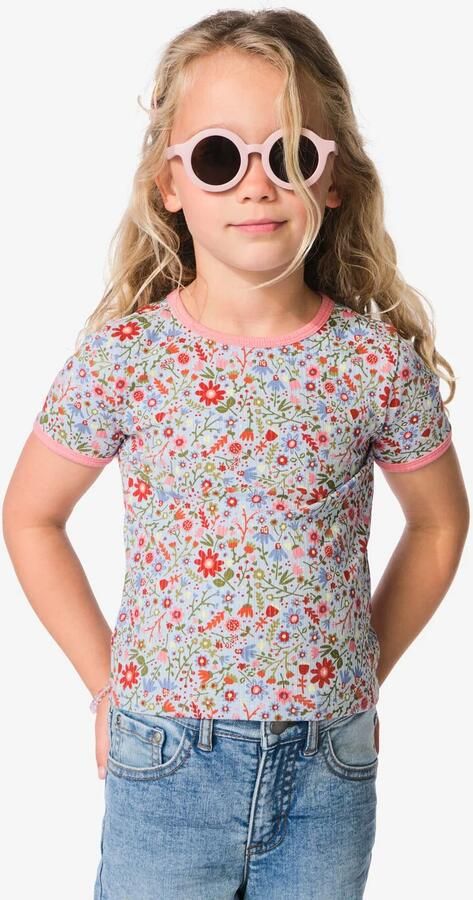 HEMA Kinder T-shirt Rib Bloemen Blauw (blauw)