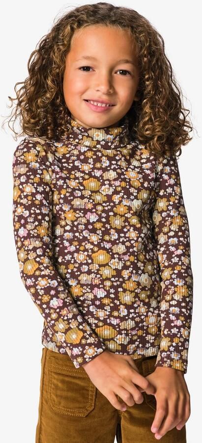 HEMA Kinder T-shirt Rib Bloemen Bruin