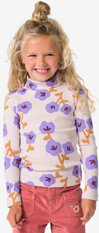 HEMA Kinder T-shirt Rib Bloemen Ecru (ecru)