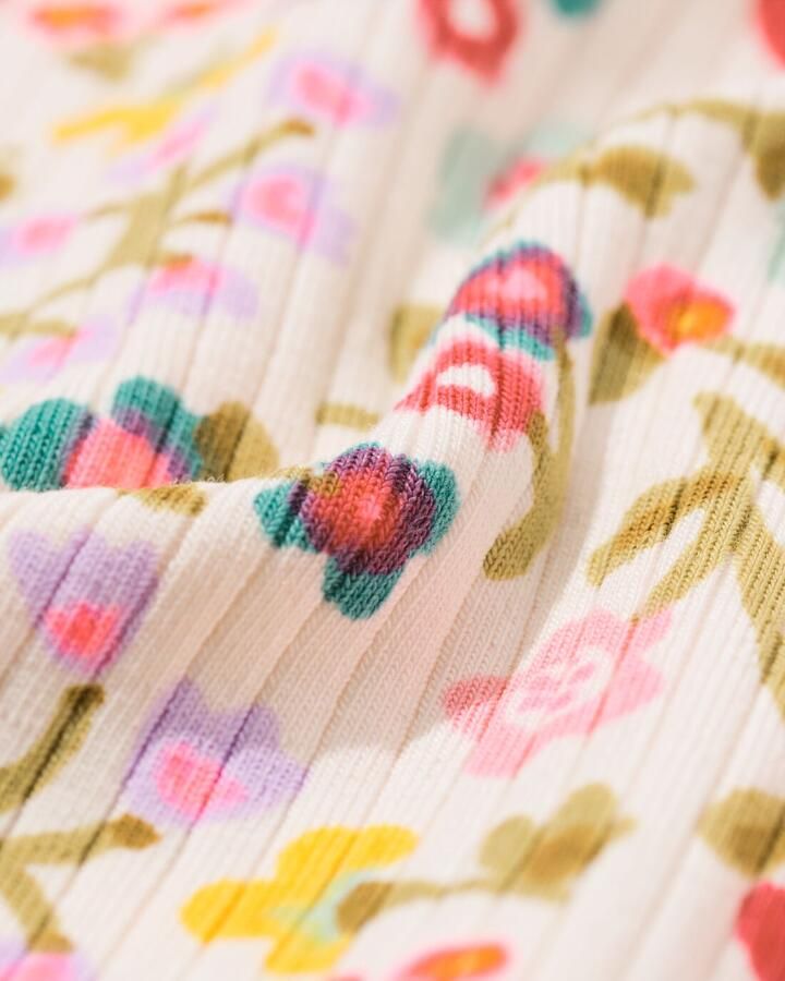 HEMA Kinder T-shirt Rib Bloemen Ecru (ecru)