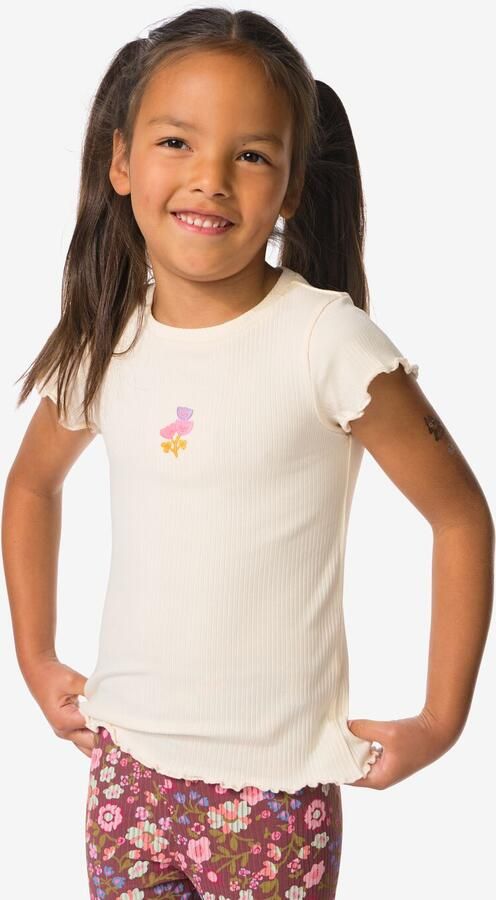 HEMA Kinder T-shirt Rib Bloemen Ecru (ecru) - Foto 2
