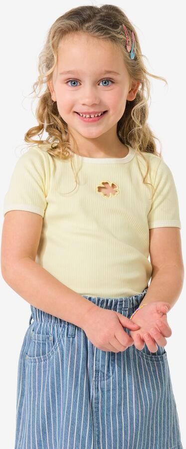 HEMA Kinder T-shirt Rib Bloemen Lichtgeel (lichtgeel)