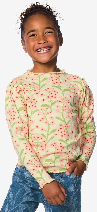 HEMA Kinder T-shirt Rib Bloemen Lichtgeel (lichtgeel)