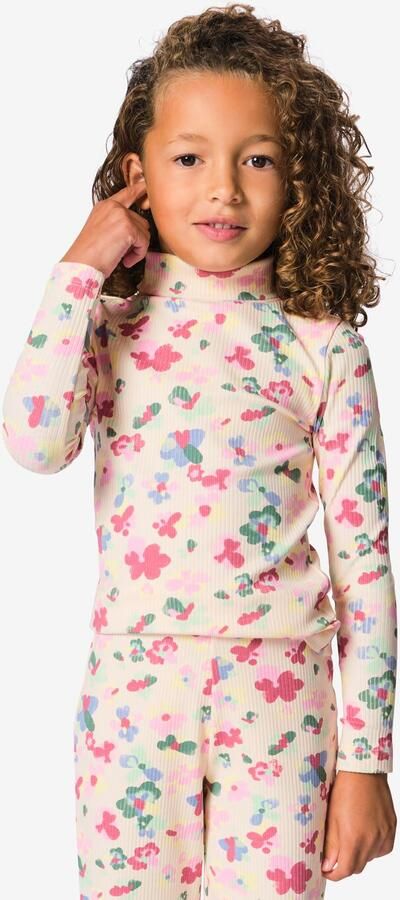 HEMA Kinder T-shirt Rib Bloemen Roze